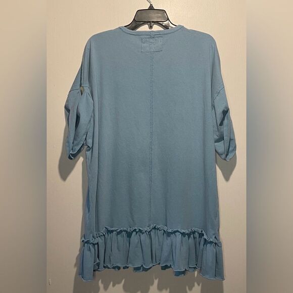 We The Free- Oversized Blue Mini Dress Tunic Top Ruffle Hem- Size L - Picture 2 of 7
